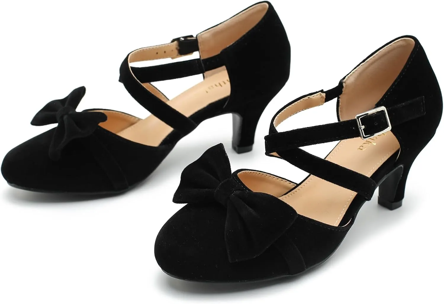 Womens Bow Mary Janes Low Kitten Heels Closed Toe Cross Ankle Strap Dress Shoes Comfortable Vintage Wedding Pumps Dress Shoes