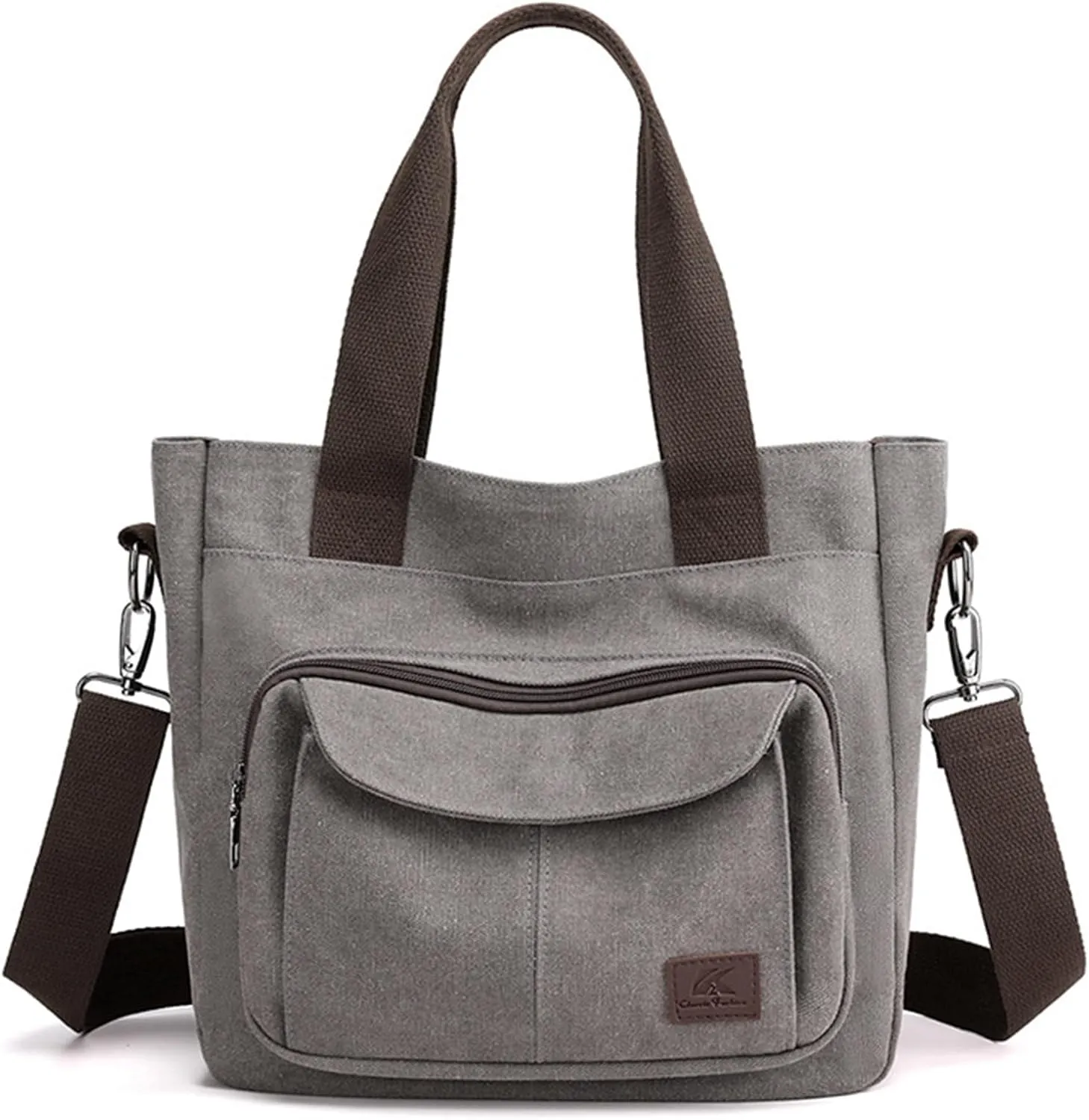 Women's Canvas Top Handle Handbag Stylish Multi-pocket Shoulder Tote Purse Work Crossbody Bags (Grey) One Size