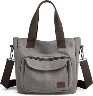 Women's Canvas Top Handle Handbag Stylish Multi-pocket Shoulder Tote Purse Work Crossbody Bags (Grey) One Size