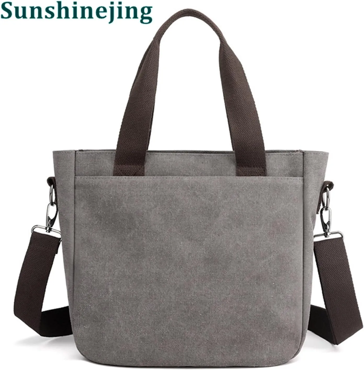 Women's Canvas Top Handle Handbag Stylish Multi-pocket Shoulder Tote Purse Work Crossbody Bags (Grey) One Size