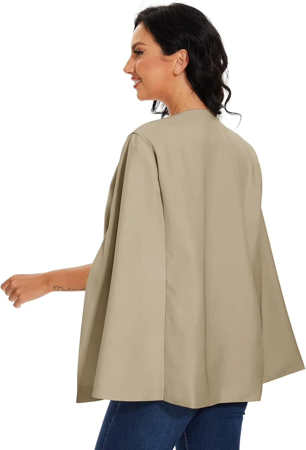 Womens Cape Blazer - Split Sleeve Open Front Casual Jacket Coat Workwear Elegant Formal Cape Coat