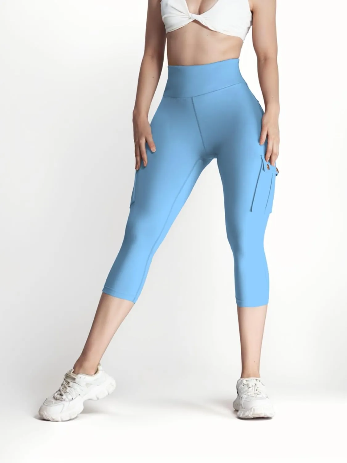 Womens Capri Leggings Tummy Control Yoga Pants Athletic Workout Butt Lifting Cargo Pants Solid Stretch High Waist Pant