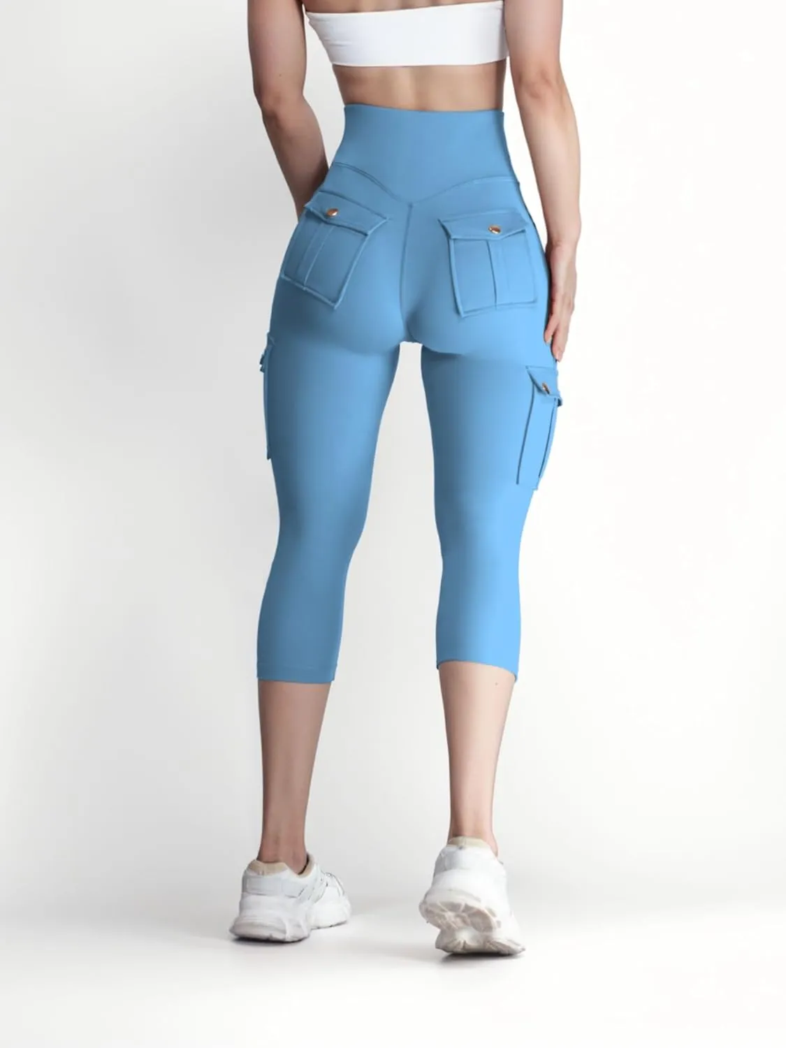 Womens Capri Leggings Tummy Control Yoga Pants Athletic Workout Butt Lifting Cargo Pants Solid Stretch High Waist Pant