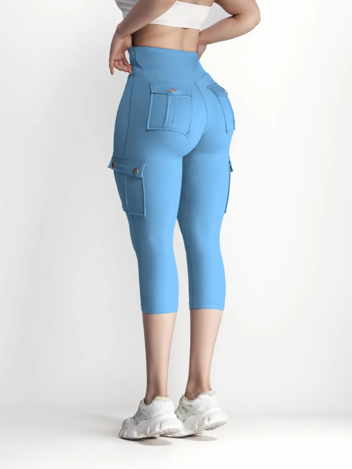 Womens Capri Leggings Tummy Control Yoga Pants Athletic Workout Butt Lifting Cargo Pants Solid Stretch High Waist Pant