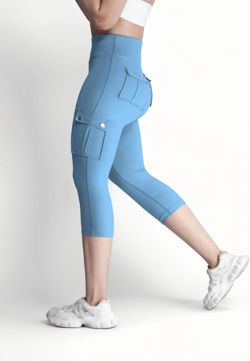 Womens Capri Leggings Tummy Control Yoga Pants Athletic Workout Butt Lifting Cargo Pants Solid Stretch High Waist Pant