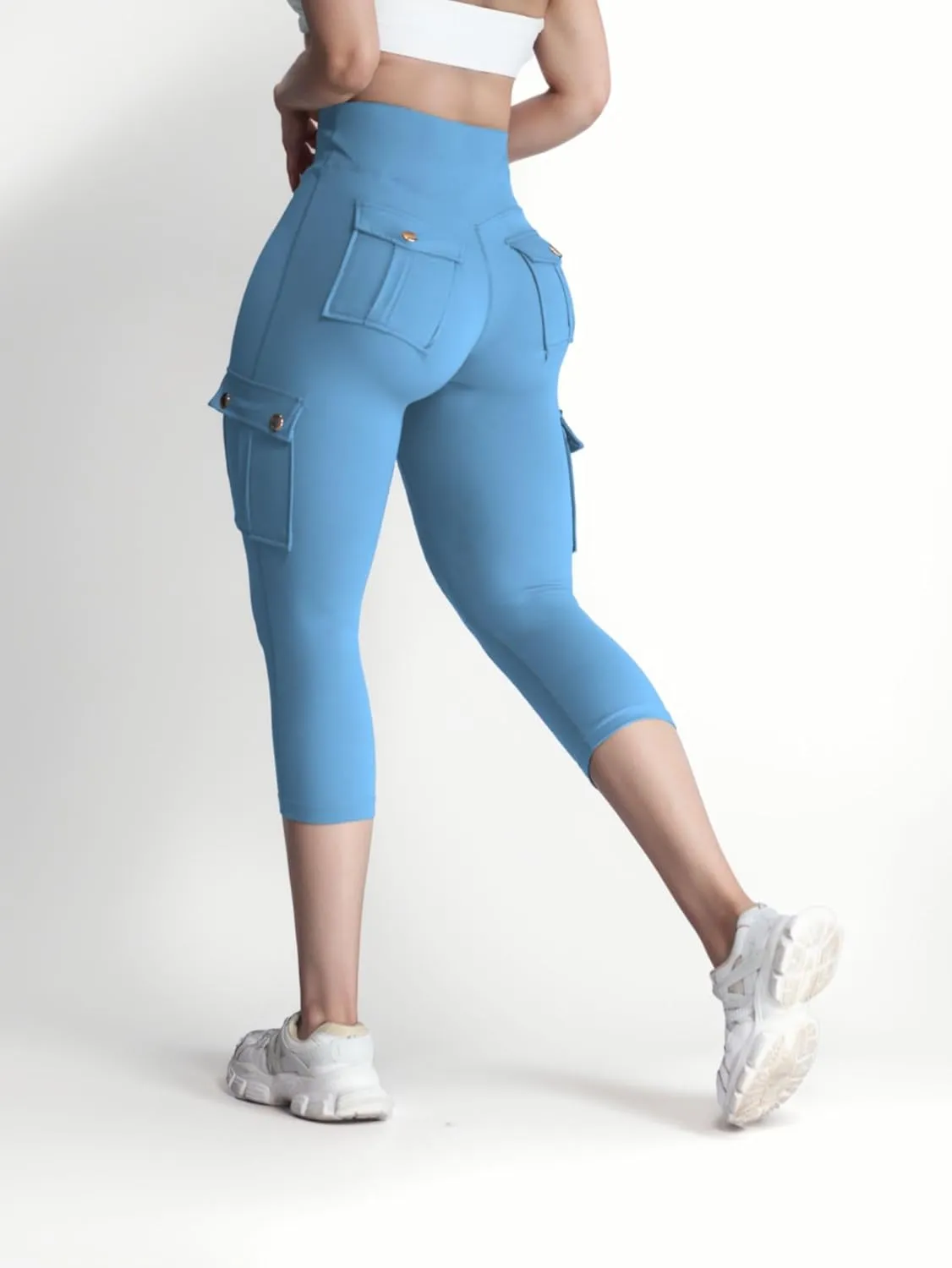 Womens Capri Leggings Tummy Control Yoga Pants Athletic Workout Butt Lifting Cargo Pants Solid Stretch High Waist Pant