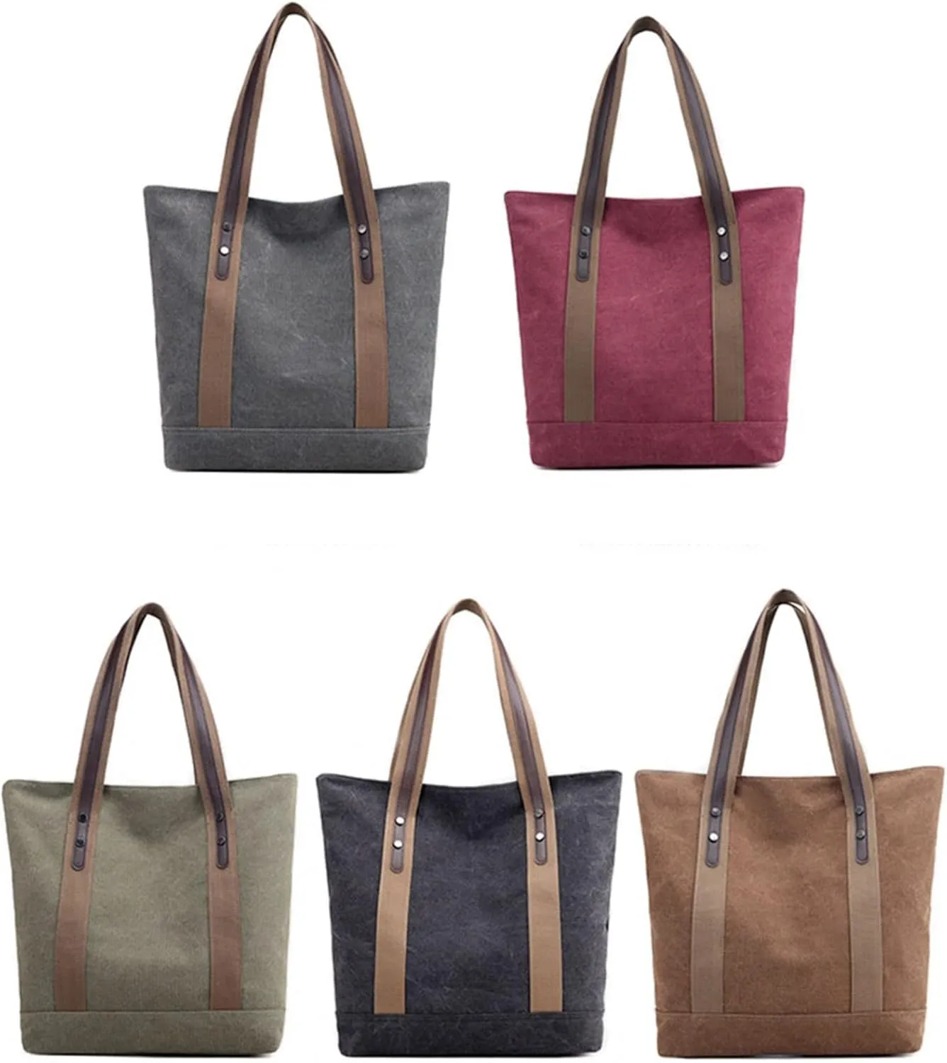 Women's Casual Canvas Handbags Work Tote Purses Shoulder Bags (Brown) One Size