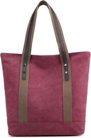 Women's Casual Canvas Handbags Work Tote Purses Shoulder Bags (Brown) One Size