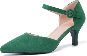 Women's Closed Pointed Toe Heels Ankle Strap D'Orsay Kitten Heel Dressy Pumps