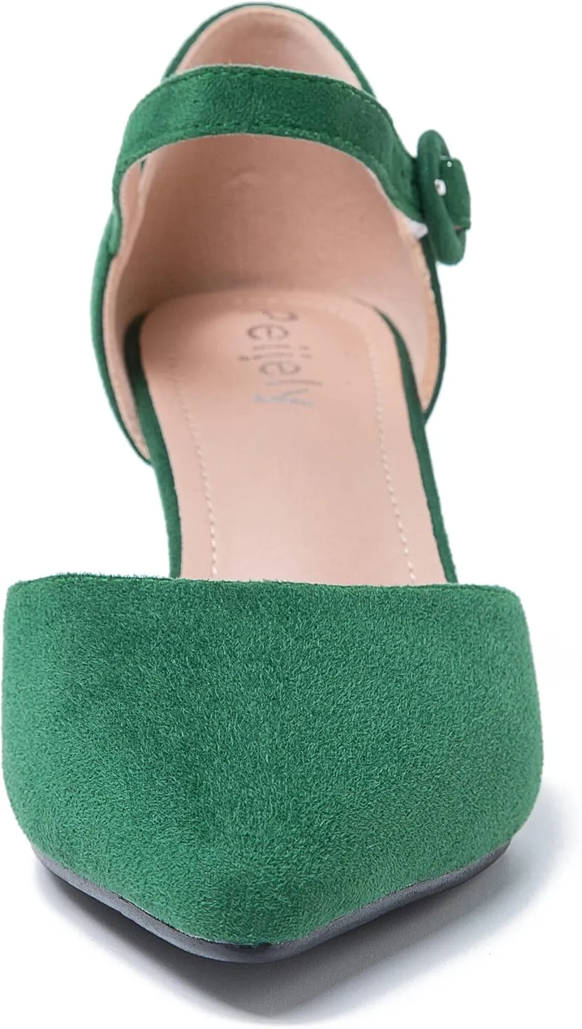 Women's Closed Pointed Toe Heels Ankle Strap D'Orsay Kitten Heel Dressy Pumps