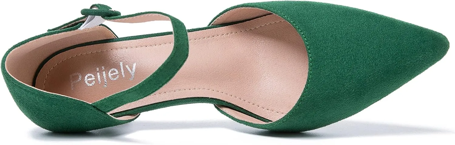 Women's Closed Pointed Toe Heels Ankle Strap D'Orsay Kitten Heel Dressy Pumps