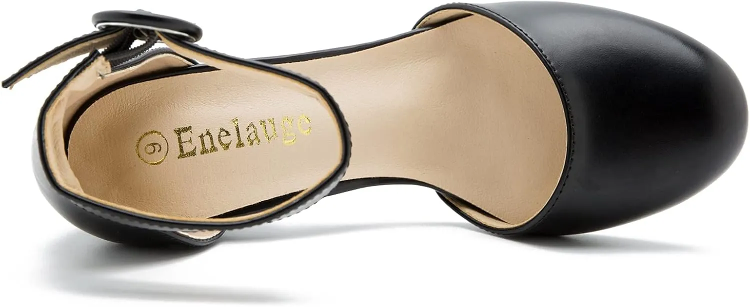 Women's Closed Toe Heels Ankle Strap Pumps Chunky Block High Heel D'Orsay Wedding Dress Shoes
