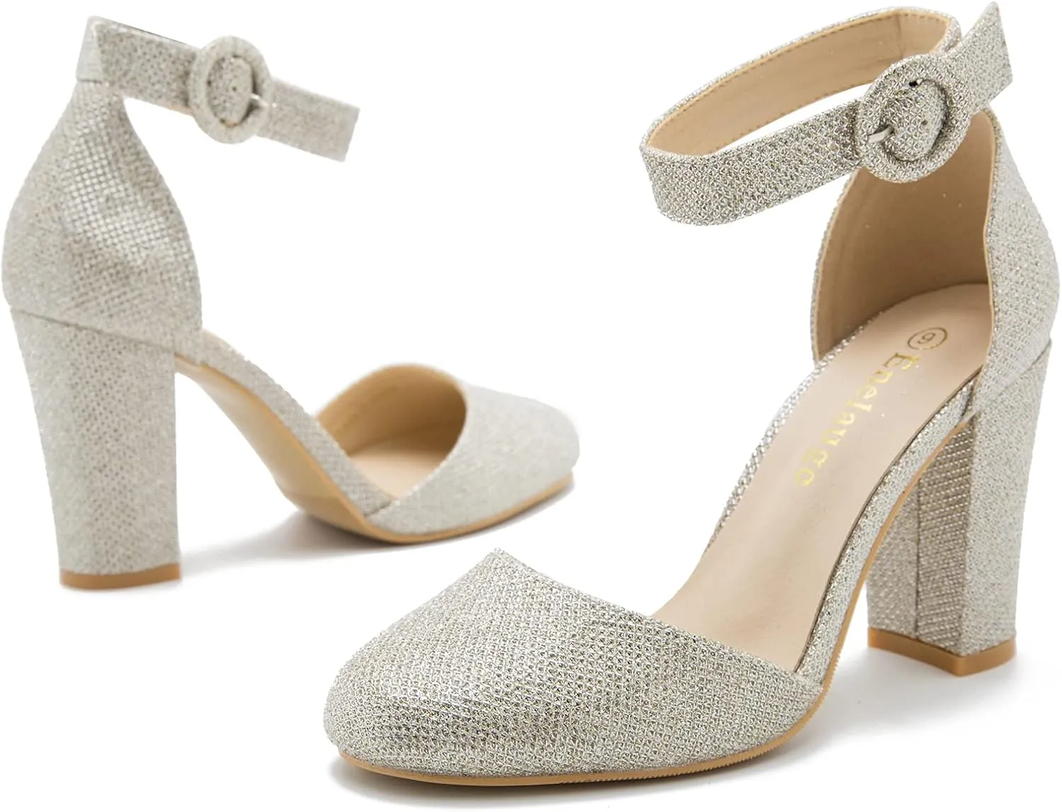Women's Closed Toe Heels Ankle Strap Pumps Chunky Block High Heel D'Orsay Wedding Dress Shoes