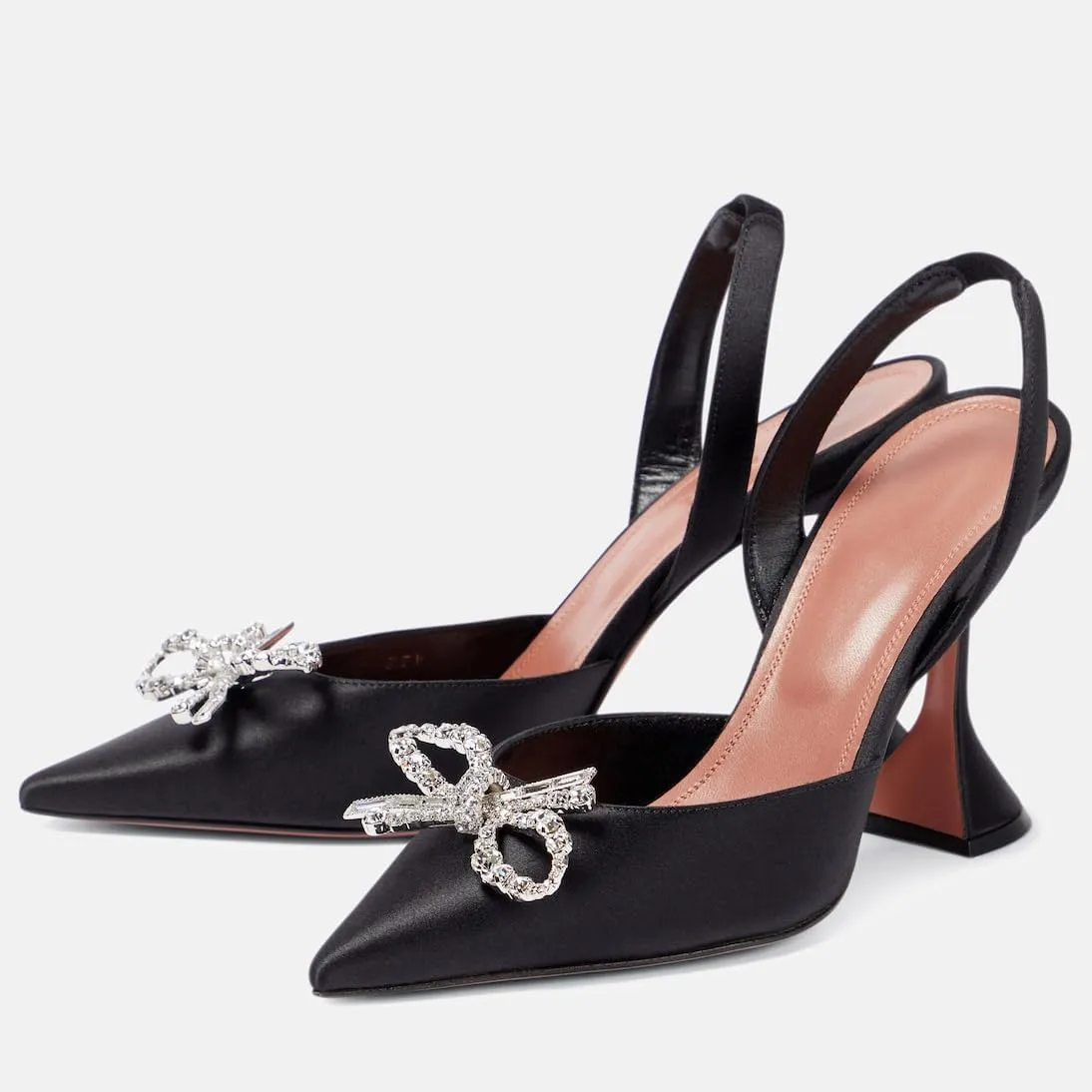 Women's Closed Toe Rhinstone Sandals Kitten Heel Slingback Clear Bowknots Pumps Adjustable Strap Pointed Toe Crystal Bow High Heels Wedding Bridal Prom Dress Shoes