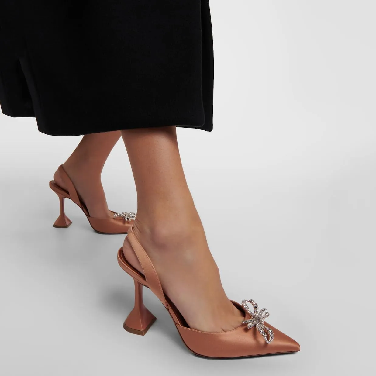 Women's Closed Toe Rhinstone Sandals Kitten Heel Slingback Clear Bowknots Pumps Adjustable Strap Pointed Toe Crystal Bow High Heels Wedding Bridal Prom Dress Shoes