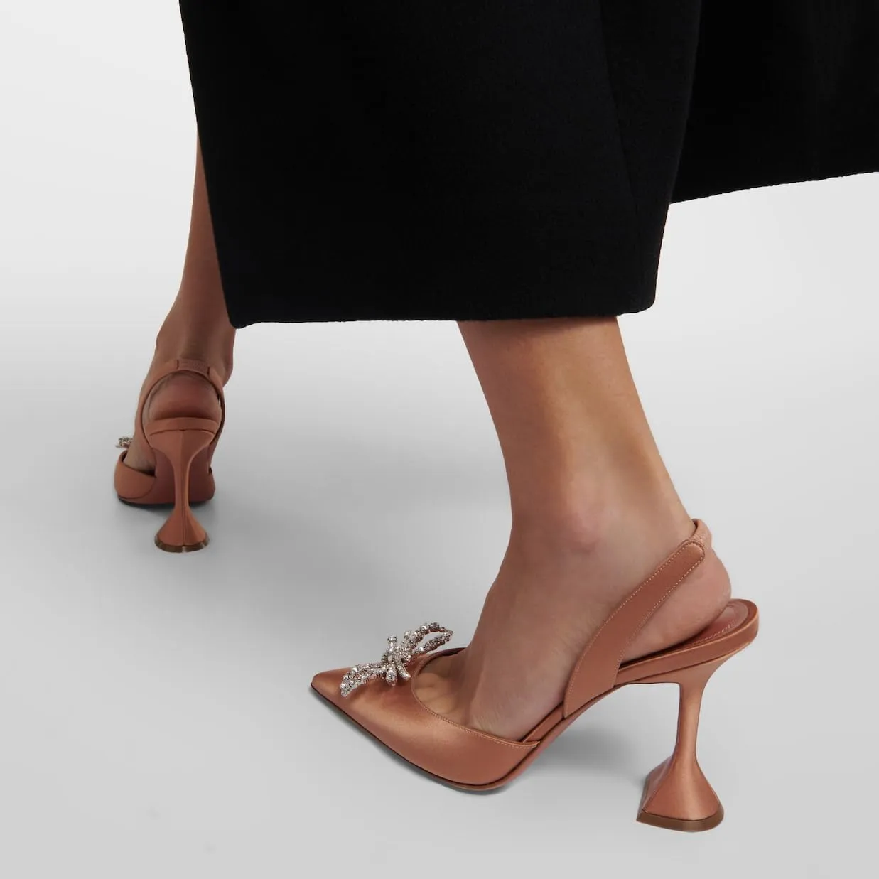 Women's Closed Toe Rhinstone Sandals Kitten Heel Slingback Clear Bowknots Pumps Adjustable Strap Pointed Toe Crystal Bow High Heels Wedding Bridal Prom Dress Shoes
