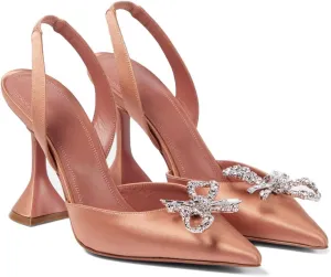 Women's Closed Toe Rhinstone Sandals Kitten Heel Slingback Clear Bowknots Pumps Adjustable Strap Pointed Toe Crystal Bow High Heels Wedding Bridal Prom Dress Shoes