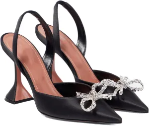 Women's Closed Toe Rhinstone Sandals Kitten Heel Slingback Clear Bowknots Pumps Adjustable Strap Pointed Toe Crystal Bow High Heels Wedding Bridal Prom Dress Shoes