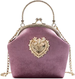Women's Elegant Evening Clutch Handbag Velvet Purse Crossbody Vintage Satchel Shoulder Bag for Prom Party Wedding
