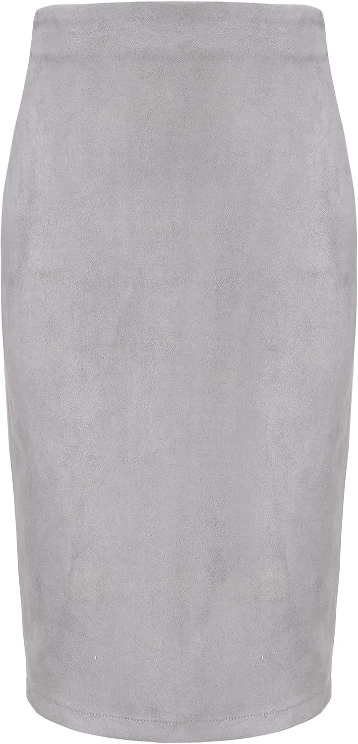 Women's Faux Suede Back Split Hip Packaged Skirt Midi Pencil Skirt