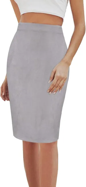 Women's Faux Suede Back Split Hip Packaged Skirt Midi Pencil Skirt