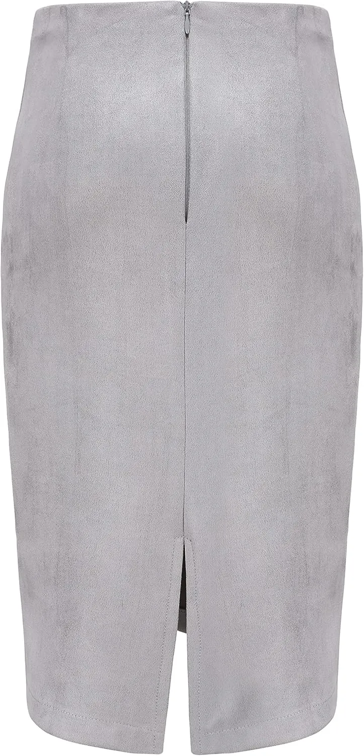 Women's Faux Suede Back Split Hip Packaged Skirt Midi Pencil Skirt