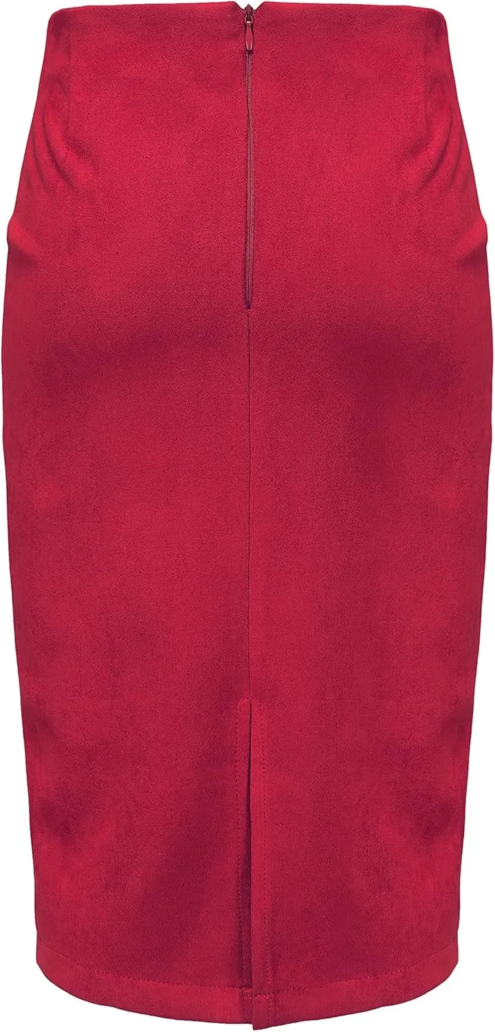Women's Faux Suede Back Split Hip Packaged Skirt Midi Pencil Skirt