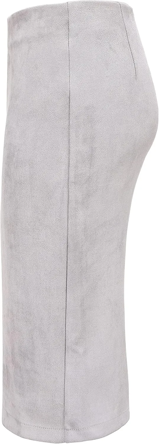 Women's Faux Suede Back Split Hip Packaged Skirt Midi Pencil Skirt