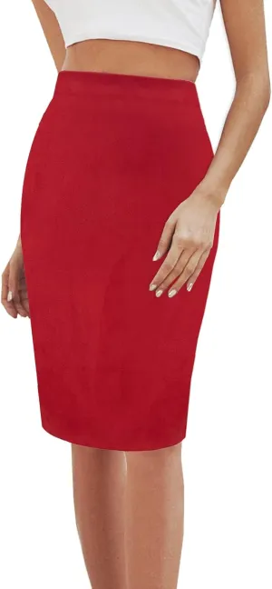 Women's Faux Suede Back Split Hip Packaged Skirt Midi Pencil Skirt