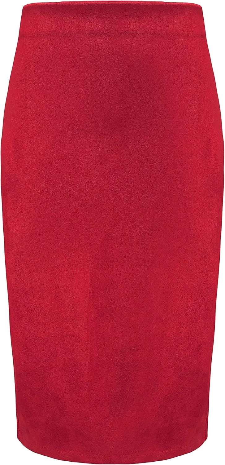 Women's Faux Suede Back Split Hip Packaged Skirt Midi Pencil Skirt