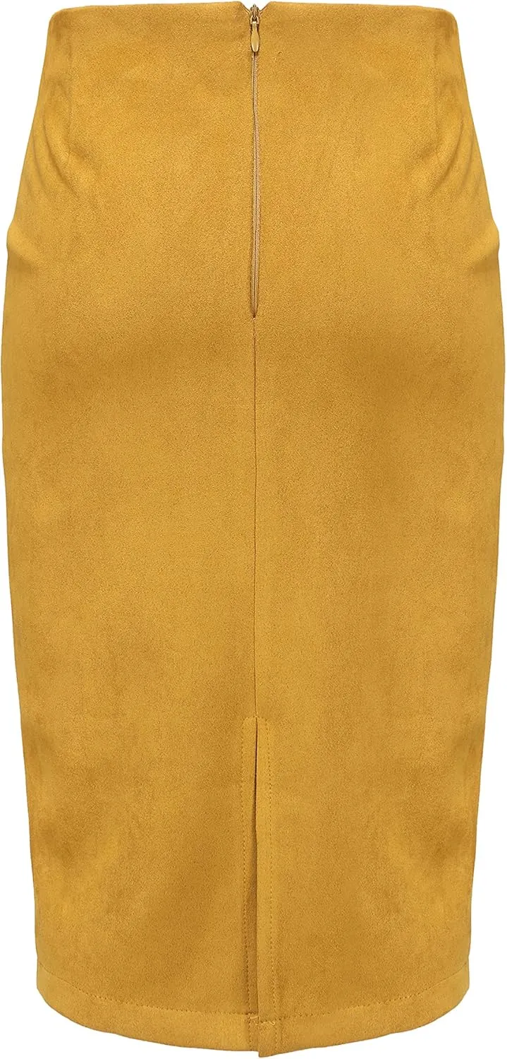 Women's Faux Suede Midi Pencil Skirt