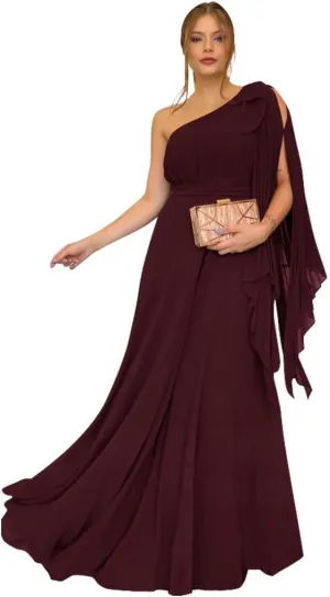 Women's Formal Dresses 2025 Chiffon Elegant Evening Dresses for Women One Shoulder A-Line Wedding Guest Dresses Long