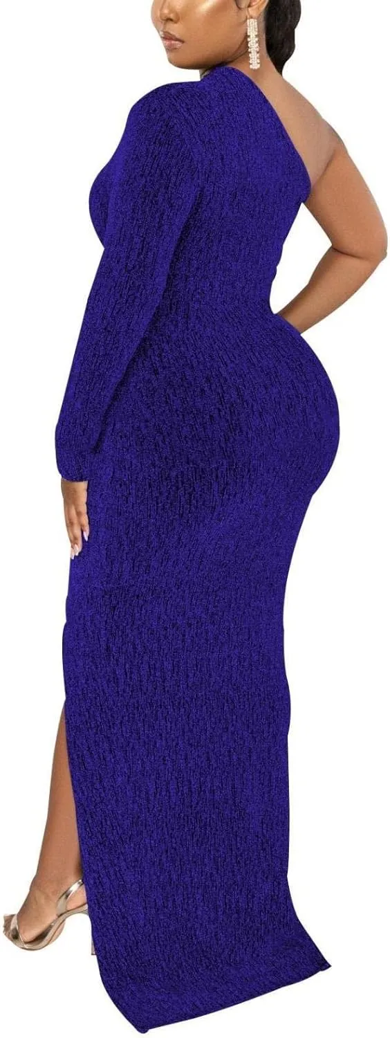 Women's Formal Dresses Elegant Long Sleeve Evening Party Dress Sexy One Shoulder High Split Cocktail Gowns