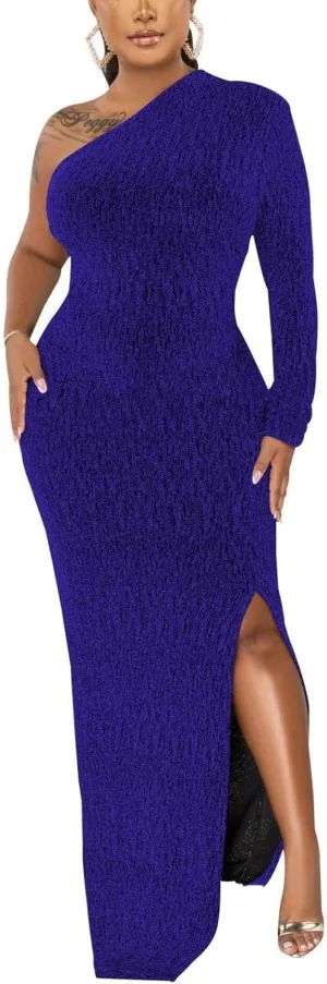 Women's Formal Dresses Elegant Long Sleeve Evening Party Dress Sexy One Shoulder High Split Cocktail Gowns