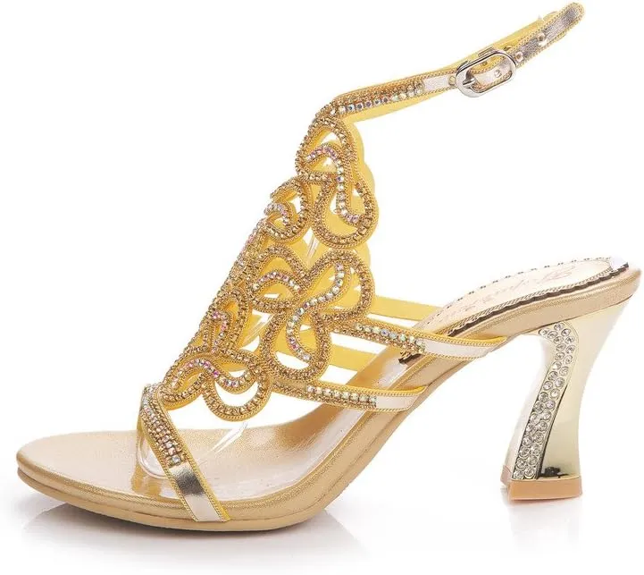 Women's Handmade Rhinestones Crystal Butterfly Pattern Heel Evening Bridal Wedding Prom Sandals Heeled 2.5 cm