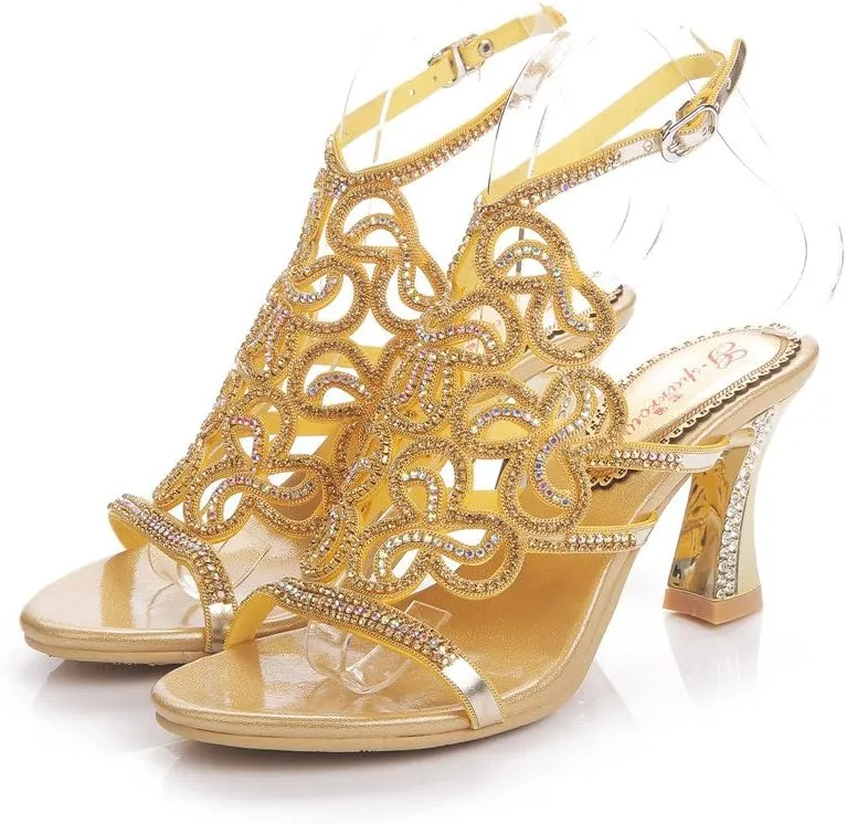 Women's Handmade Rhinestones Crystal Butterfly Pattern Heel Evening Bridal Wedding Prom Sandals Heeled 2.5 cm