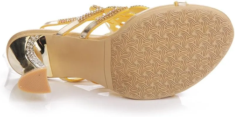 Women's Handmade Rhinestones Crystal Butterfly Pattern Heel Evening Bridal Wedding Prom Sandals Heeled 2.5 cm