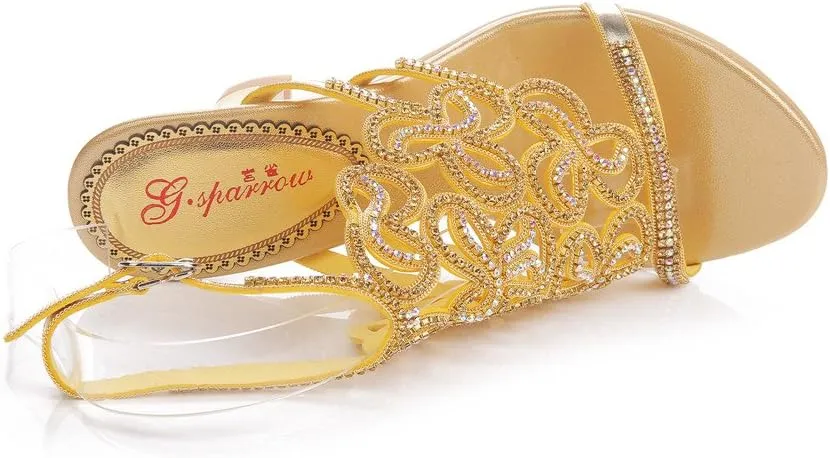 Women's Handmade Rhinestones Crystal Butterfly Pattern Heel Evening Bridal Wedding Prom Sandals Heeled 2.5 cm