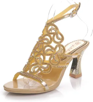 Women's Handmade Rhinestones Crystal Butterfly Pattern Heel Evening Bridal Wedding Prom Sandals Heeled 2.5 cm