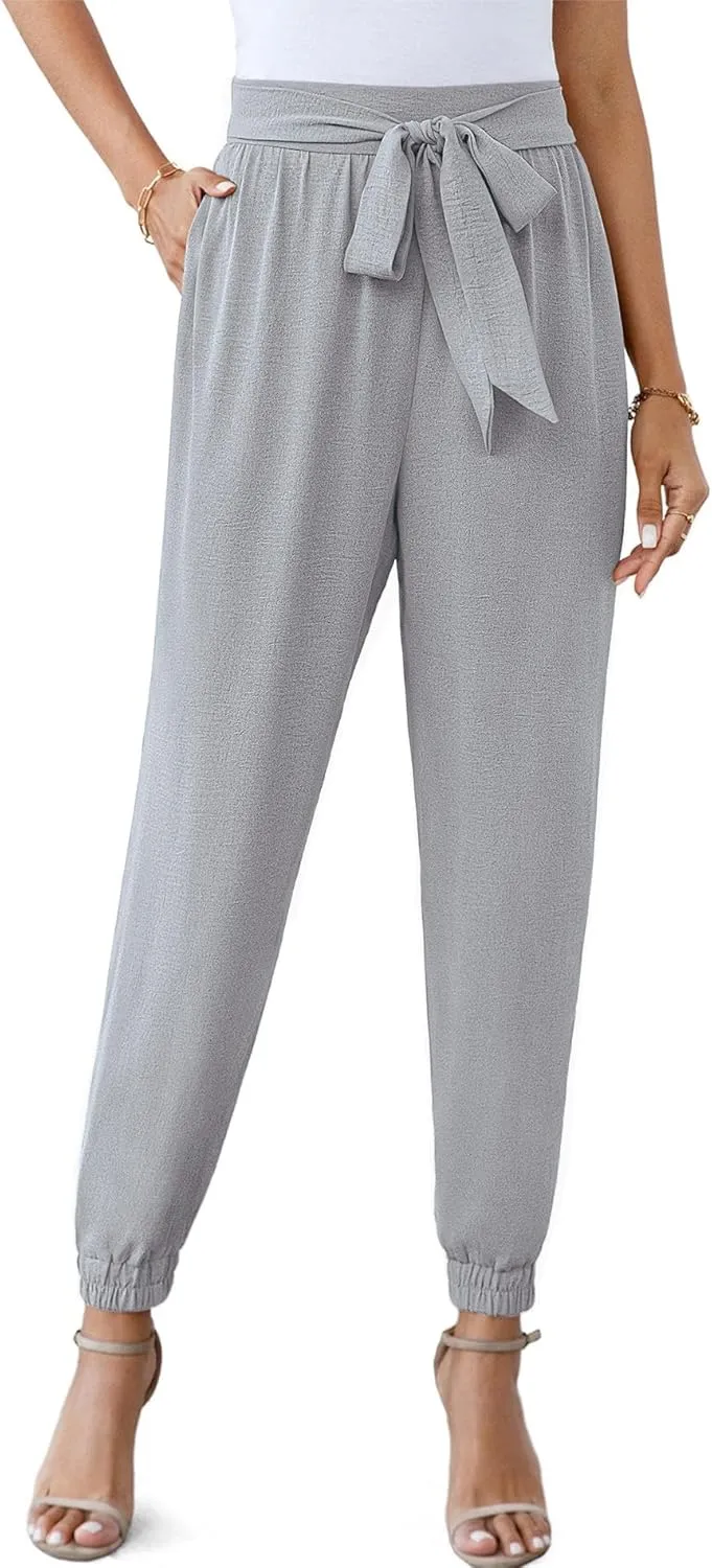Womens High Waist Dressy Joggers Bow-Knot Loose Business Casual Pants for Work Tapered Trousers with Pockets