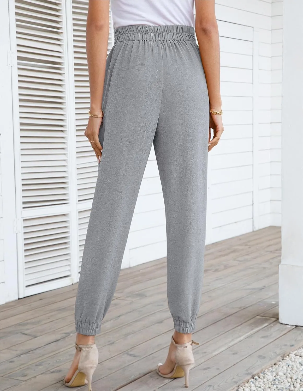 Womens High Waist Dressy Joggers Bow-Knot Loose Business Casual Pants for Work Tapered Trousers with Pockets