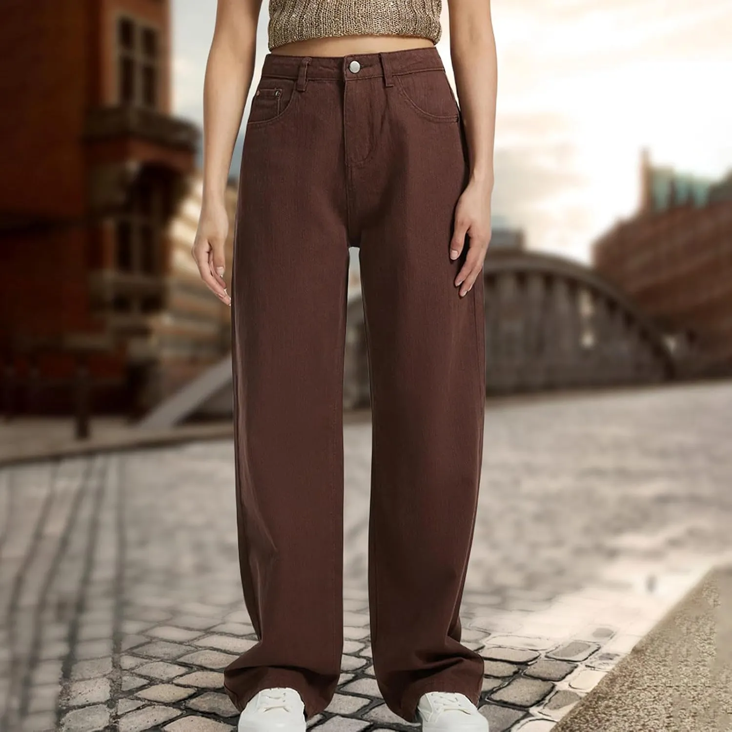 Women's High Waisted Straight Leg Jeans Button Down Zipper Loose Long Jeans Stylish Wear Fashion Outdoor Denim Pants