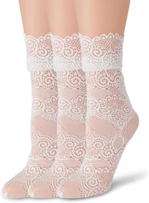 Womens Lace Socks Transparent Mesh Super Elasticity Calf Socks 3 Pairs