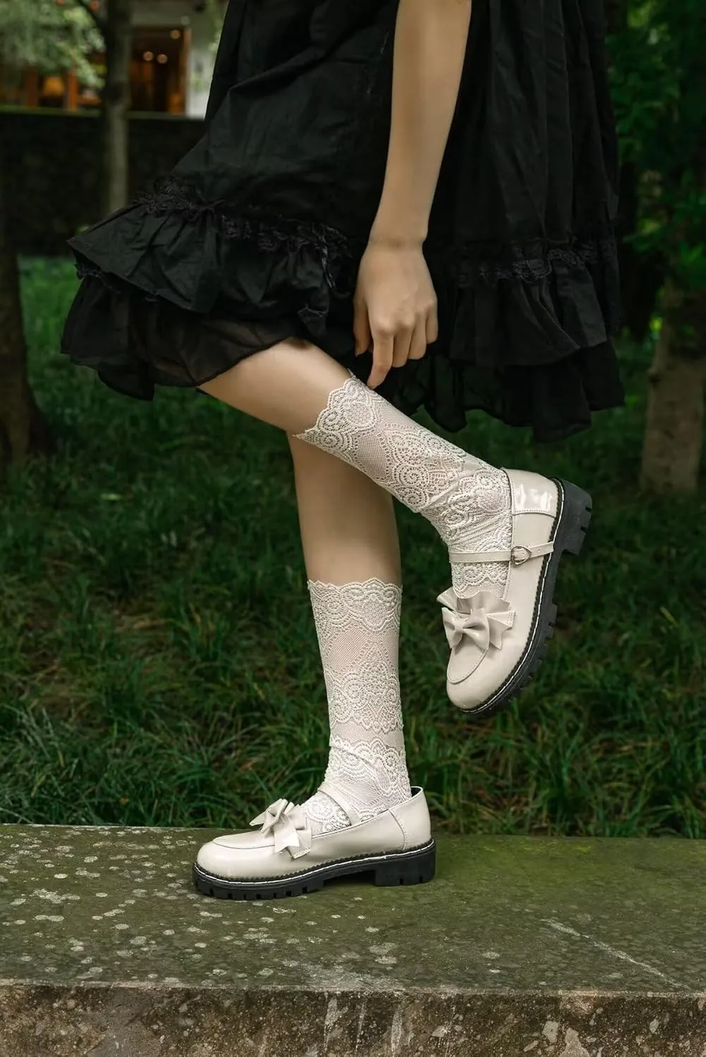 Womens Lace Socks Transparent Mesh Super Elasticity Calf Socks 3 Pairs