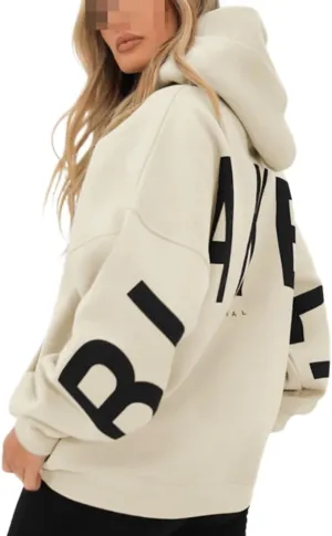 Womens Letter Prints Oversized Hoodies Thicken Sweatshirts Long Sleeve Lightweight Pullover Outfits with Pocket