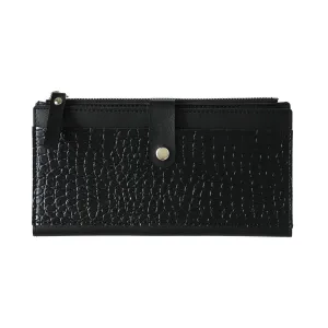 Women's Long Animal Pattern Wallet with Zipper (Black)