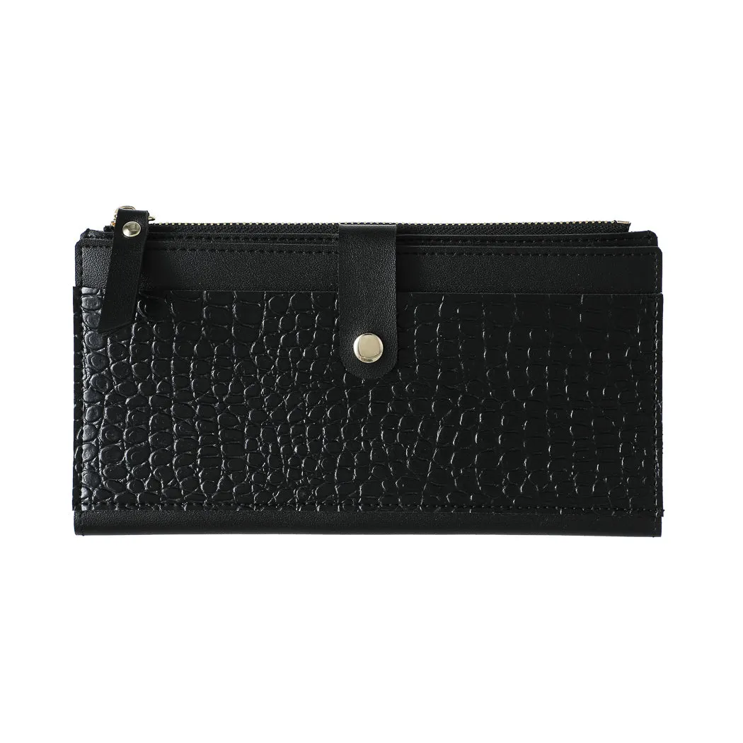 Women's Long Animal Pattern Wallet with Zipper (Black)