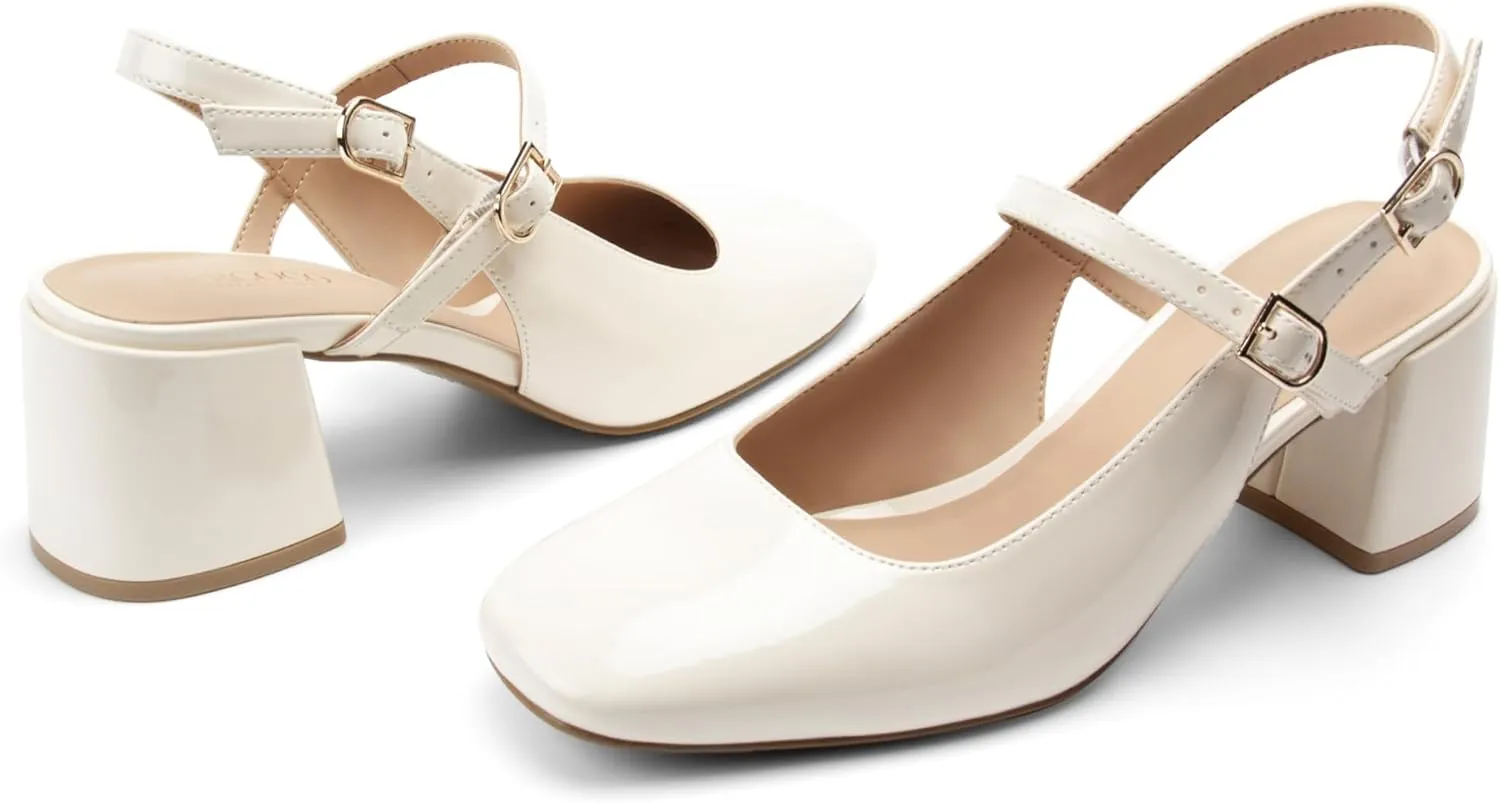 Womens Mary Jane Chunky Low Heels Pumps Square Toe Buckle Strap Wedding Party Dress Shoes