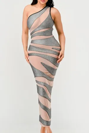 Women's Metallic Bandage Mesh Insert Maxi Dress