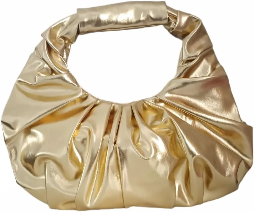 Women's Metallic Evening Clutch Purse PU Leather Pleated Bag Designer Handbag for Party Prom Wedding